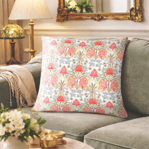 Coussin Motif de fleurs rouges corail élégant vintage