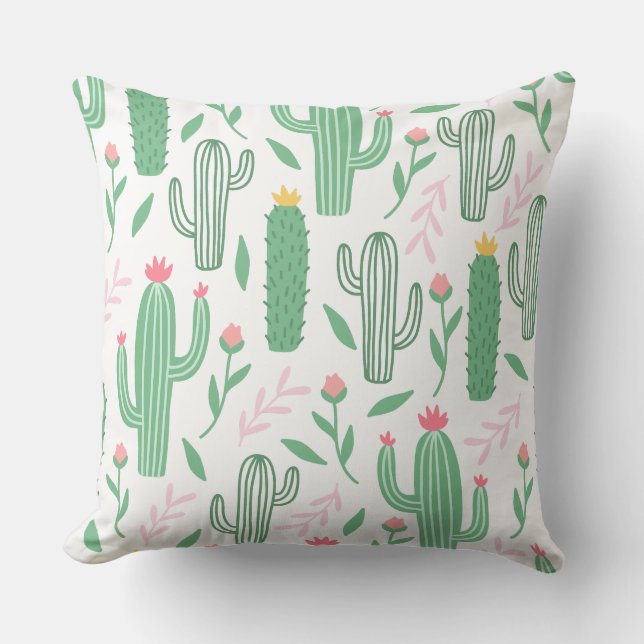 Coussin Motif de fleurs succulentes de cactus vert brillan (Recto)