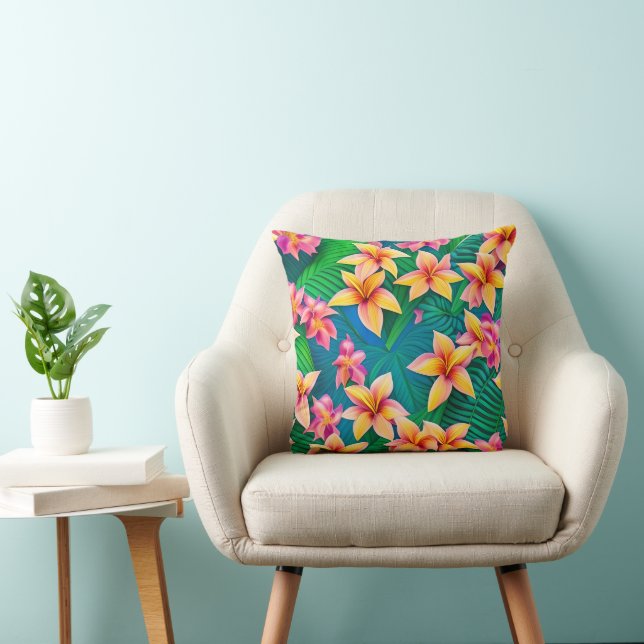 Coussin Motif de fleurs tropicales hawaïennes (Chaise)