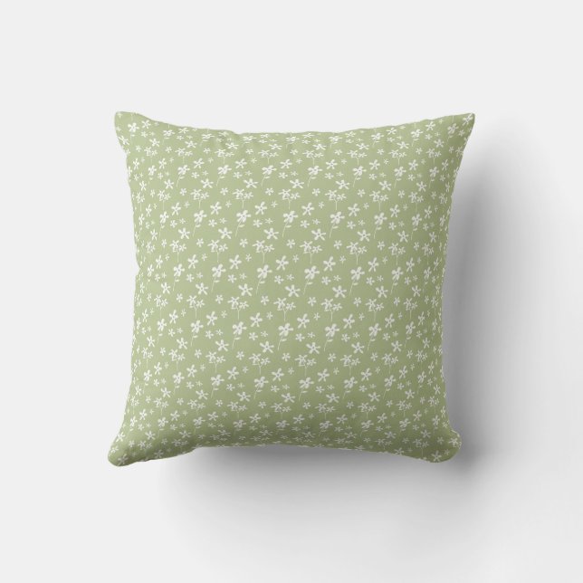 Coussin Motif de fleurs vert Sage, tissu de fleurs (Verso)