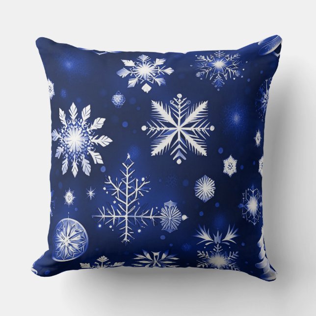 Coussin Motif De Flocon De Neige Bleu Et Blanc (Recto)