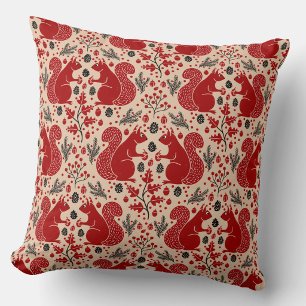 Coussin Motif de forêt boisée aux écureuils