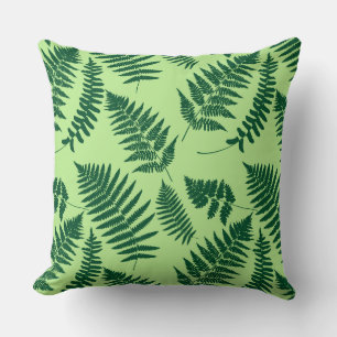 Coussin Motif de fougère forestière, émeraude et vert clai