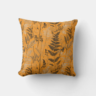 Coussin Motif de fougère vintage noir orange