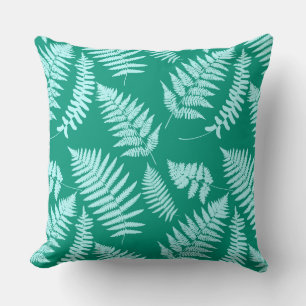 Coussin Motif de foune boisée, Aqua et Turquoise