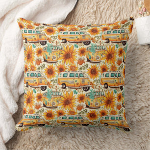 Coussin Motif de fourgonnette rétro tournesol – Bohème Hip