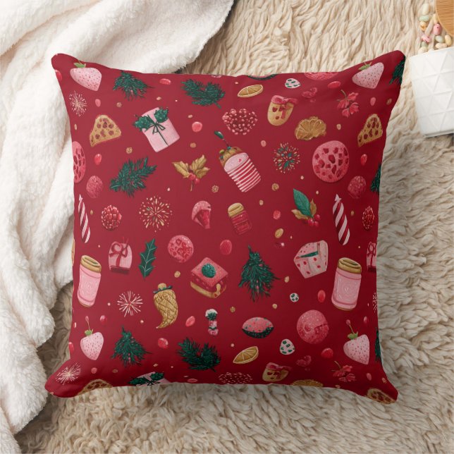 Coussin Motif de friandises de Noël aux fraises festives (Couverture)