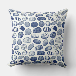 Coussin Motif de galets - effet Cyanotype