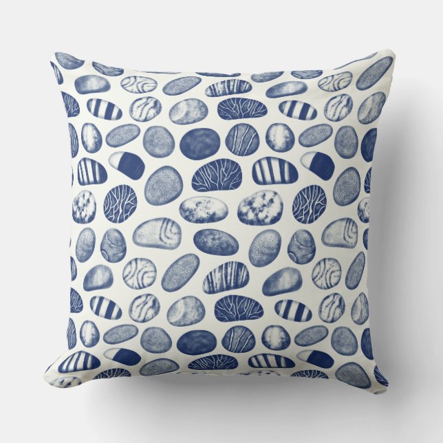 Coussin Motif de galets - effet Cyanotype (Recto)