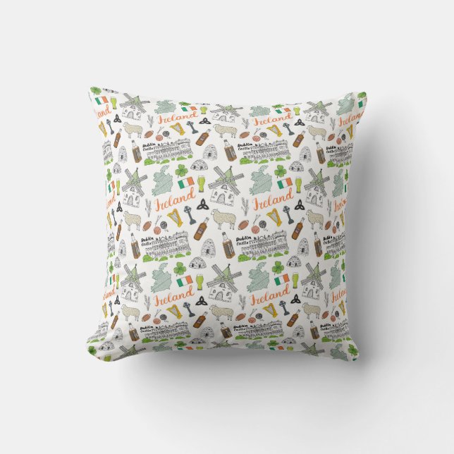 Coussin Motif de griffonnage de croquis de l'Irlande (Recto)