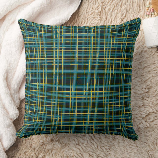 Coussin Motif de grille bleu et jaune (Couverture)