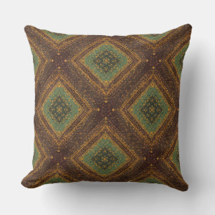 Coussin Motif de grille dorée moderne, vert burgundy or
