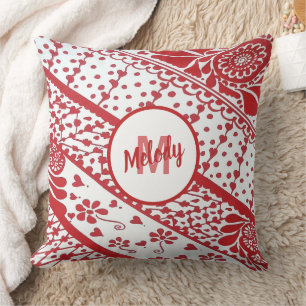 Coussin Motif de henné rouge peint à la main