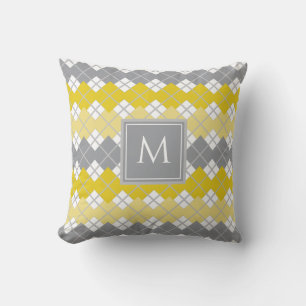 Coussin Motif de Jacquard jaune et gris Monogramme