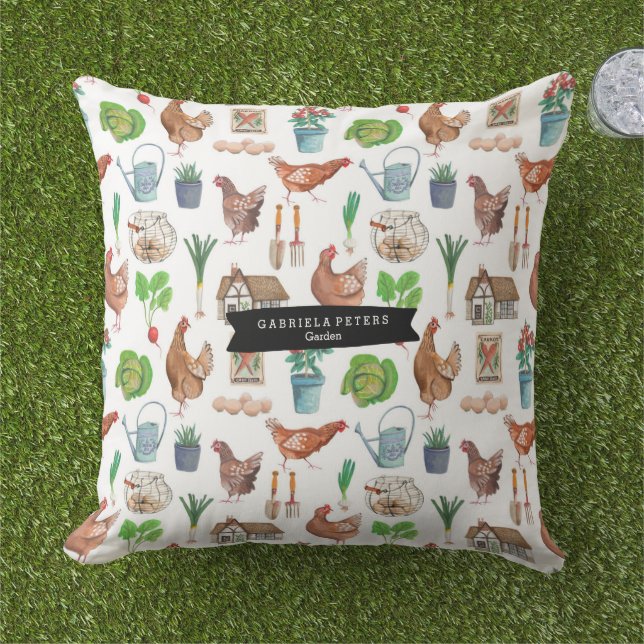 Coussin Motif de jardinage de ferme de coq (Herbe)