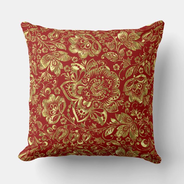 Coussin Motif de jet d'oreiller à la florale de Bourgogne  (Recto)
