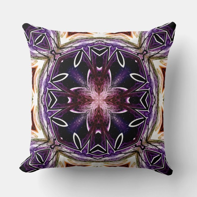 Coussin Motif de kaléidoscope cosmique violet et magenta (Recto)