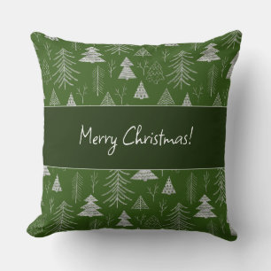 Coussin Motif de la forêt d'arbres de Noël argenté et vert