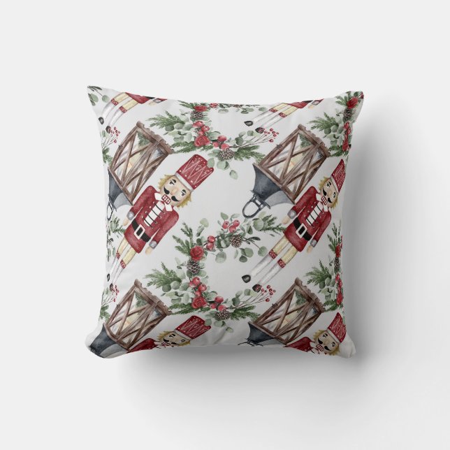 Coussin Motif de la lanterne de noix d'aquarelle de Noël (Recto)