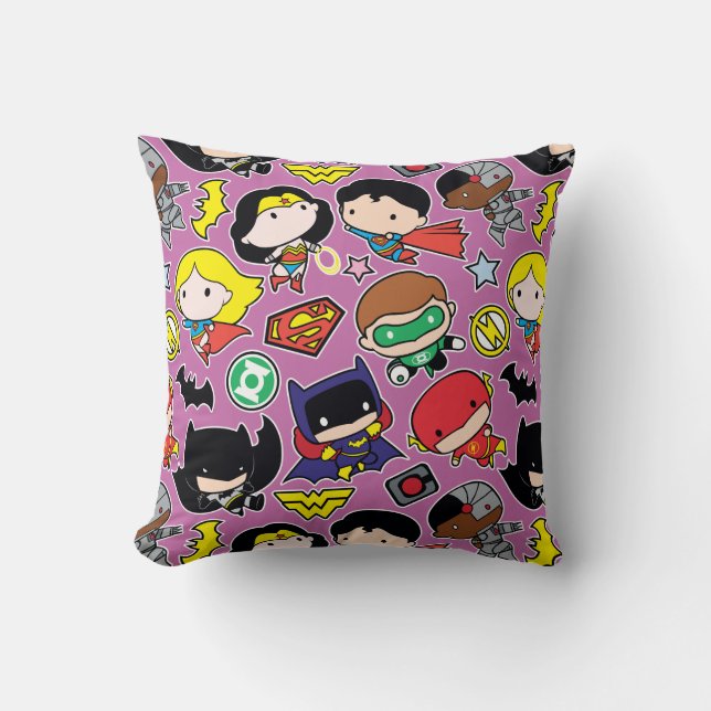 Coussin Motif de la Ligue de Justice de Chibi sur le viole (Recto)