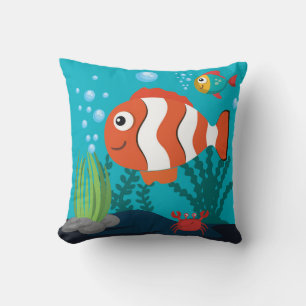 Coussin Motif de la vie marine avec le crabe des poissons