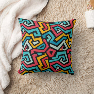 Coussin Motif de labyrinthe géométrique rétro