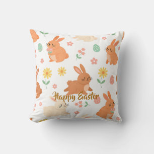 Coussin motif de lapin d'oeuf floral de Pâques