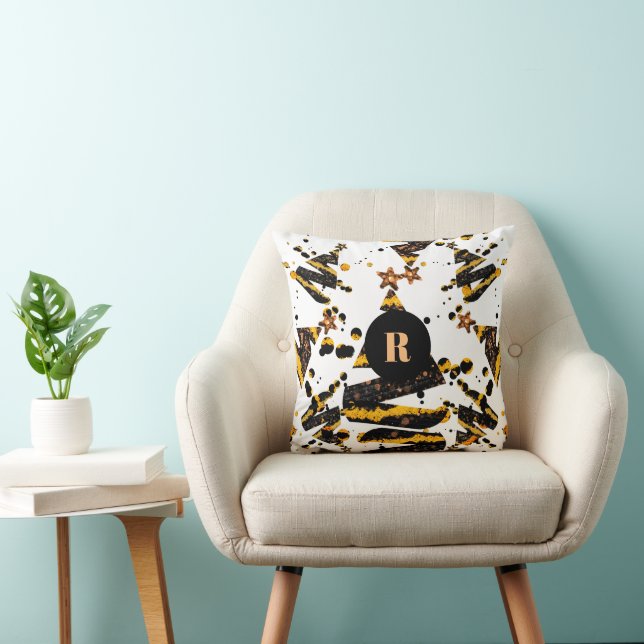 Coussin Motif de l'arbre de Noël Monogramme d'or personnal (Chaise)