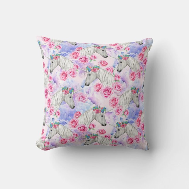 Coussin Motif de licornes et de roses (Recto)