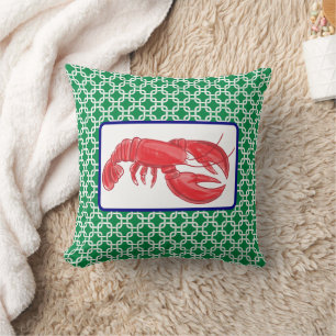 Coussin Motif de lien rouge préppy Green White Red Lobster