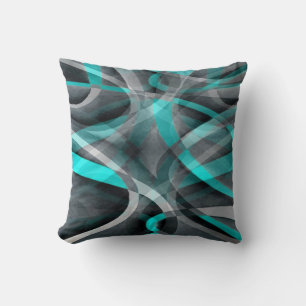 Coussin Motif de ligne arquée turquoise et gris des années
