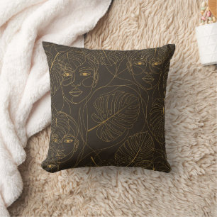 Coussin Motif de ligne de visage botanique rustique (1)