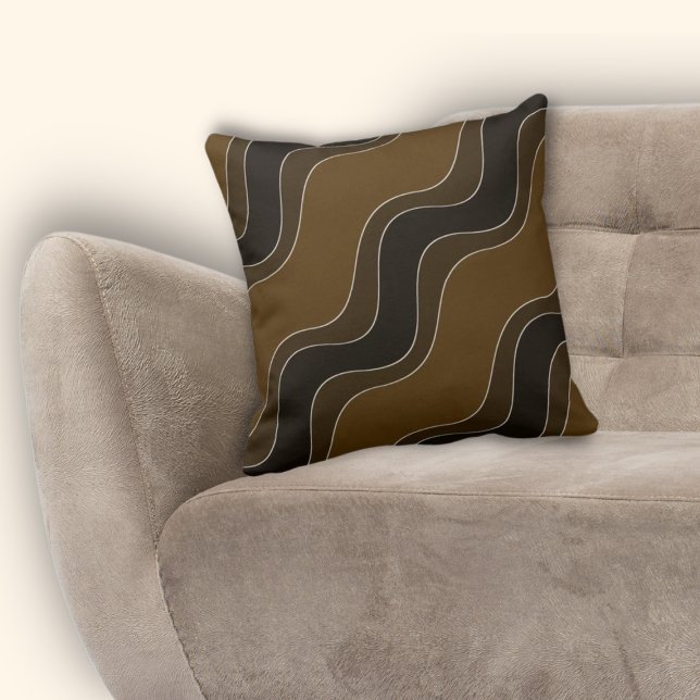 Coussin Motif de ligne d'étirement Brown (Wavy Brown Ripple Line Pattern Throw Pillow)