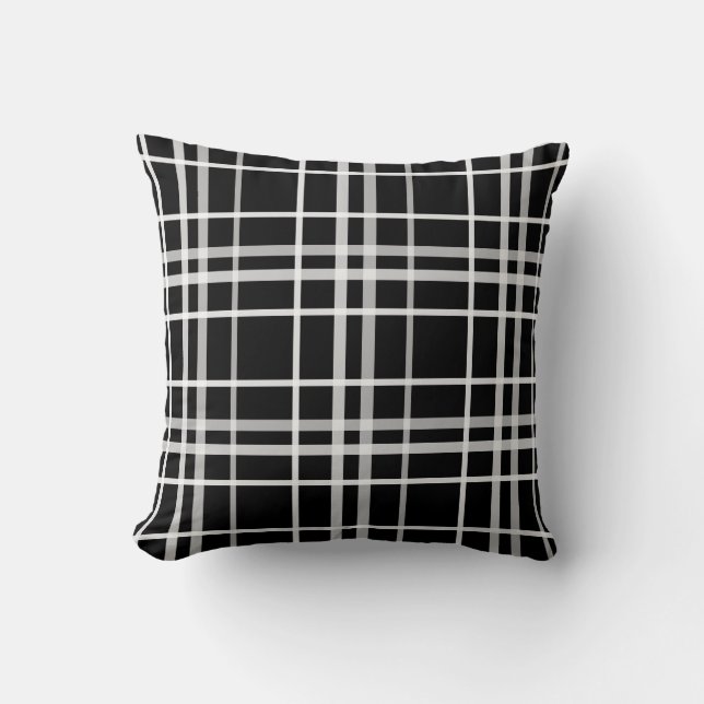 Coussin Motif de lignes À damiers en noir blanc (Recto)