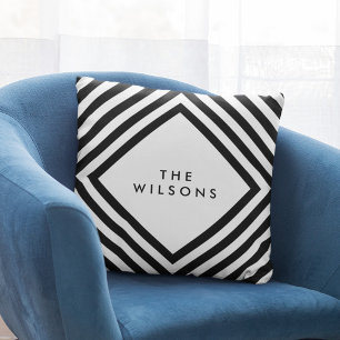 Coussin Motif de lignes géométriques noires minimaliste