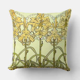Coussin Motif de lys Art nouveau d'Alphonse Mucha vintage