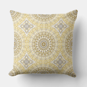 Coussin Motif de mandala jaune doré