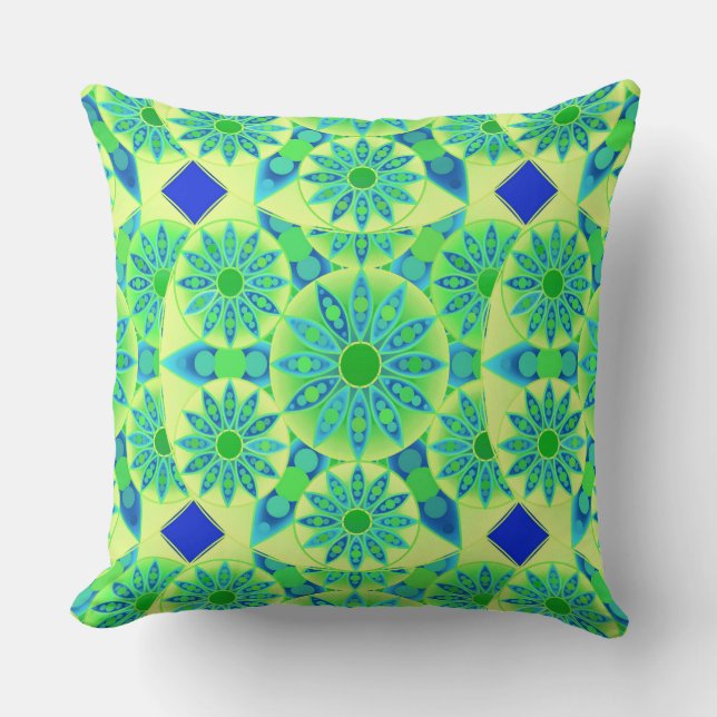 Coussin Motif de mandala, turquoise, bleu, vert de chaux (Recto)