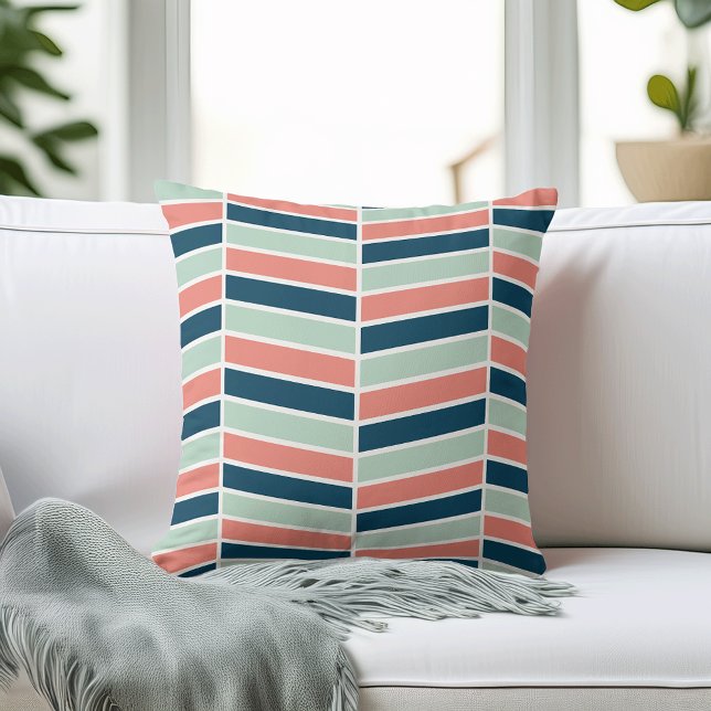 Coussin Motif de marine, de corail et d'Aqua Herringbone (Créateur téléchargé)