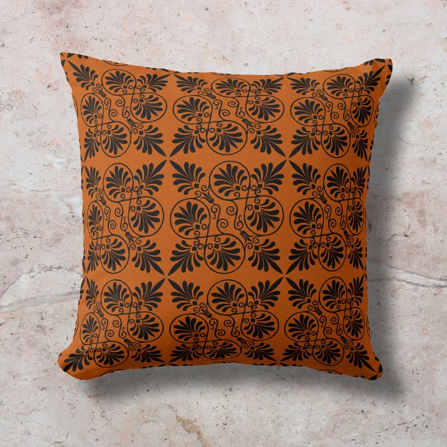 Coussin Motif de méandre grec antique en terre cuite (Créateur téléchargé)