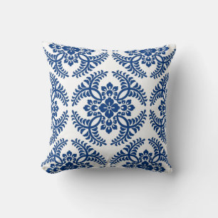 Coussin Motif de médaillon, bleu de cobalt et blanc