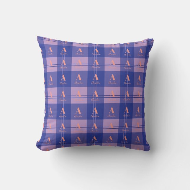 Coussin Motif de monogramme violet plaid (Recto)