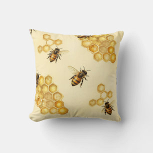 Coussin Motif de nid d'abeille au miel à l'aquarelle