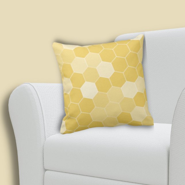 Coussin Motif de nid d'abeille jaune d'inspiration nature (Nature-inspired Yellow Honeycomb Pattern Throw Pillow, Living Room
)