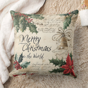Coussin Motif de Noël antique vintage avec houx