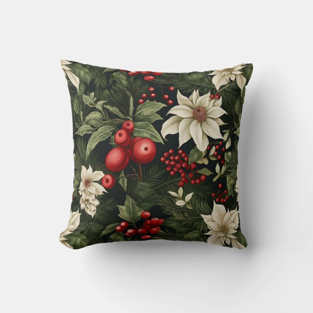 Coussin Motif de Noël botanique (Recto)