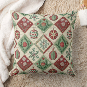 Coussin Motif de Noël brodé en patchwork vintage