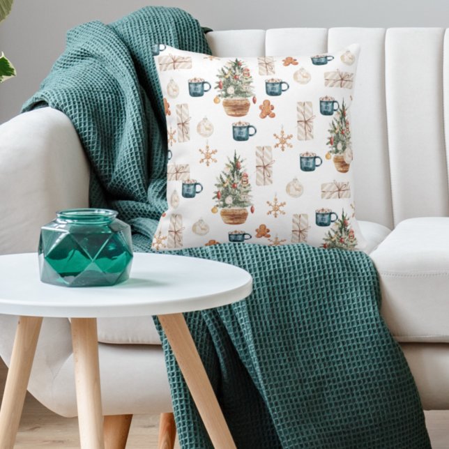 Coussin Motif de Noël coloré tendance | Aquarelle (Créateur téléchargé)