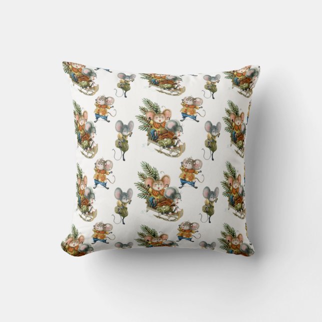 Coussin Motif de Noël de souris joyeux (Recto)