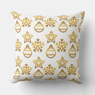Coussin Motif de Noël doré élégant sur fond blanc